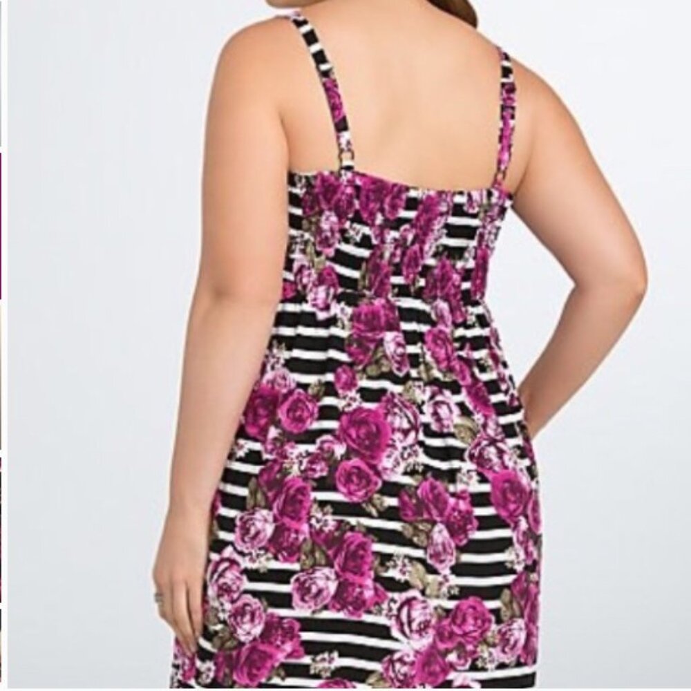 Torrid Brand Women's Size 2 Striped Floral Challis Dress Bright Pink & Black - Picture 2 of 6